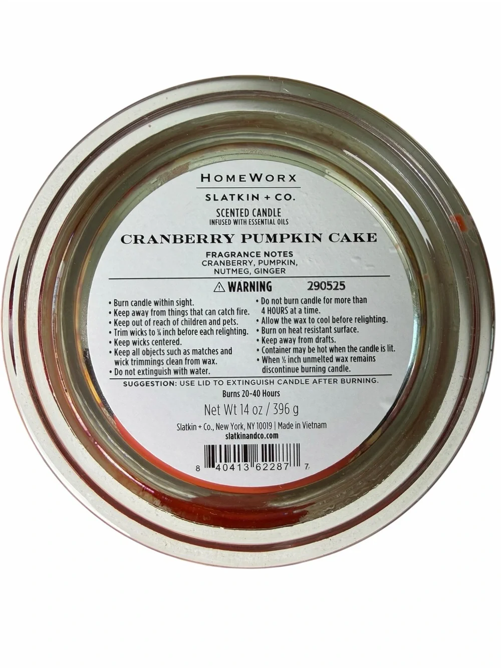 HomeWorx Slatkin & Co Cranberry Pumpkin Cake 3 Wick Candle 14 oz